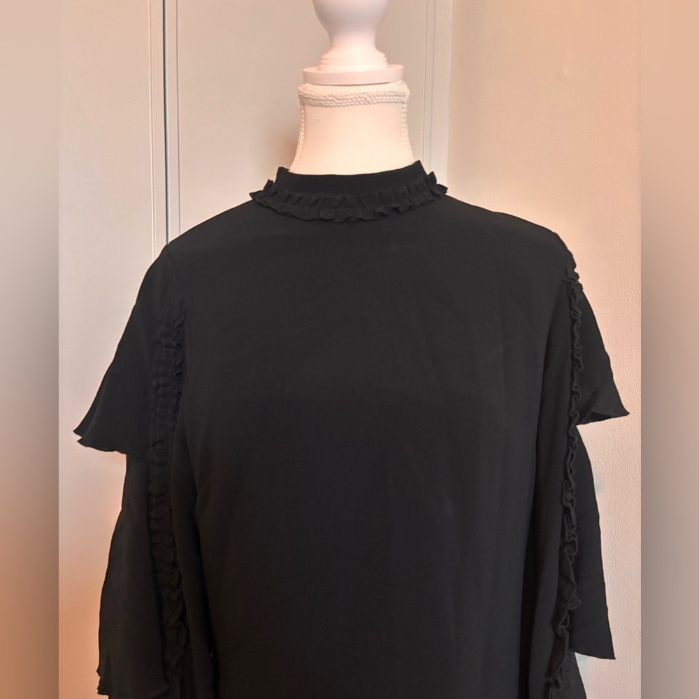 Alexis Marianne Tiered Bell-Sleeve Crepe Mini Dress Black - Picture 2 of 13